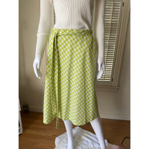 Women's Country Set Green White Gingham Wrap Midi Skirt